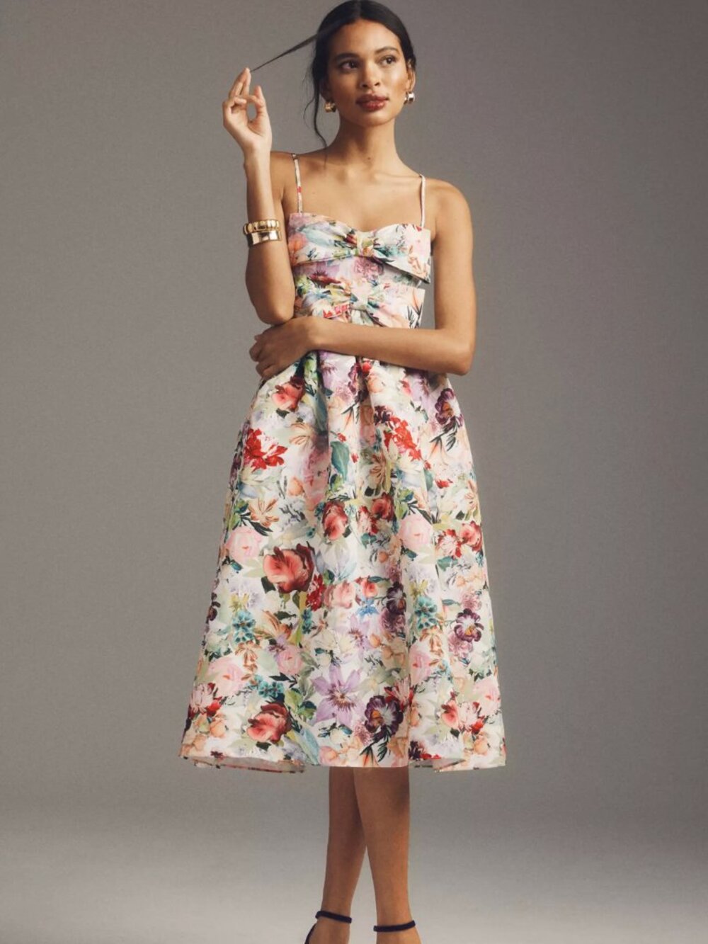Sachin & Babi Sloane Taffeta Double-Bow Pleated Midi Dress